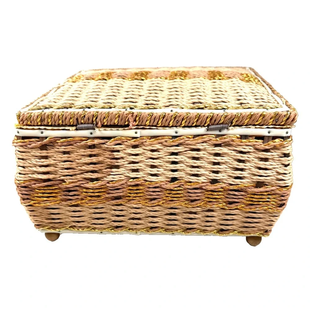 Vintage 1960's Woven Wicker Sewing Basket USB Japan 11.5
